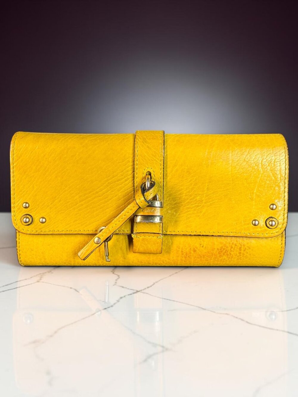 Chloé Paddington Archival Mustard Yellow Buffalo Leather Wallet Lock Key COA